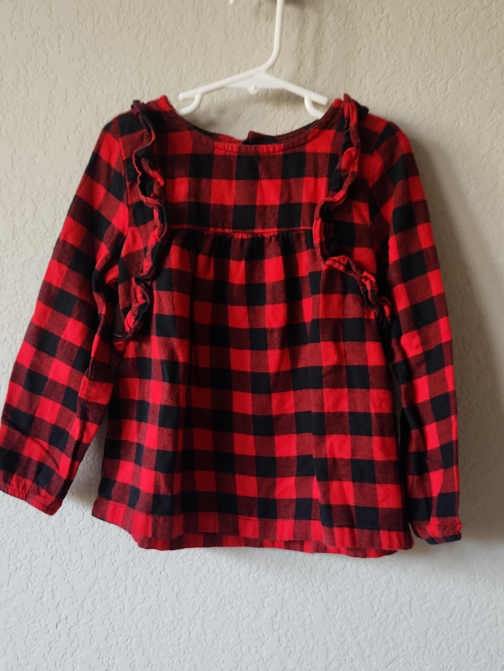 Carter's Red and Black Buffalo Plaid Ruffle Long-Sleeve Top